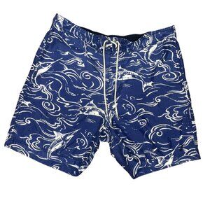 Nautica Men's Navy Nautical Print Elastic Waist Swim Swordfish Trunks Large